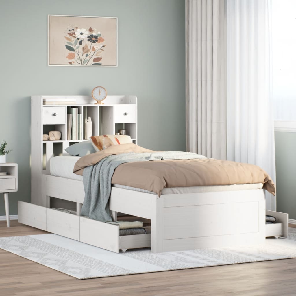 Bookcase Bed without Mattress White 90x200 cm Solid Wood Pine