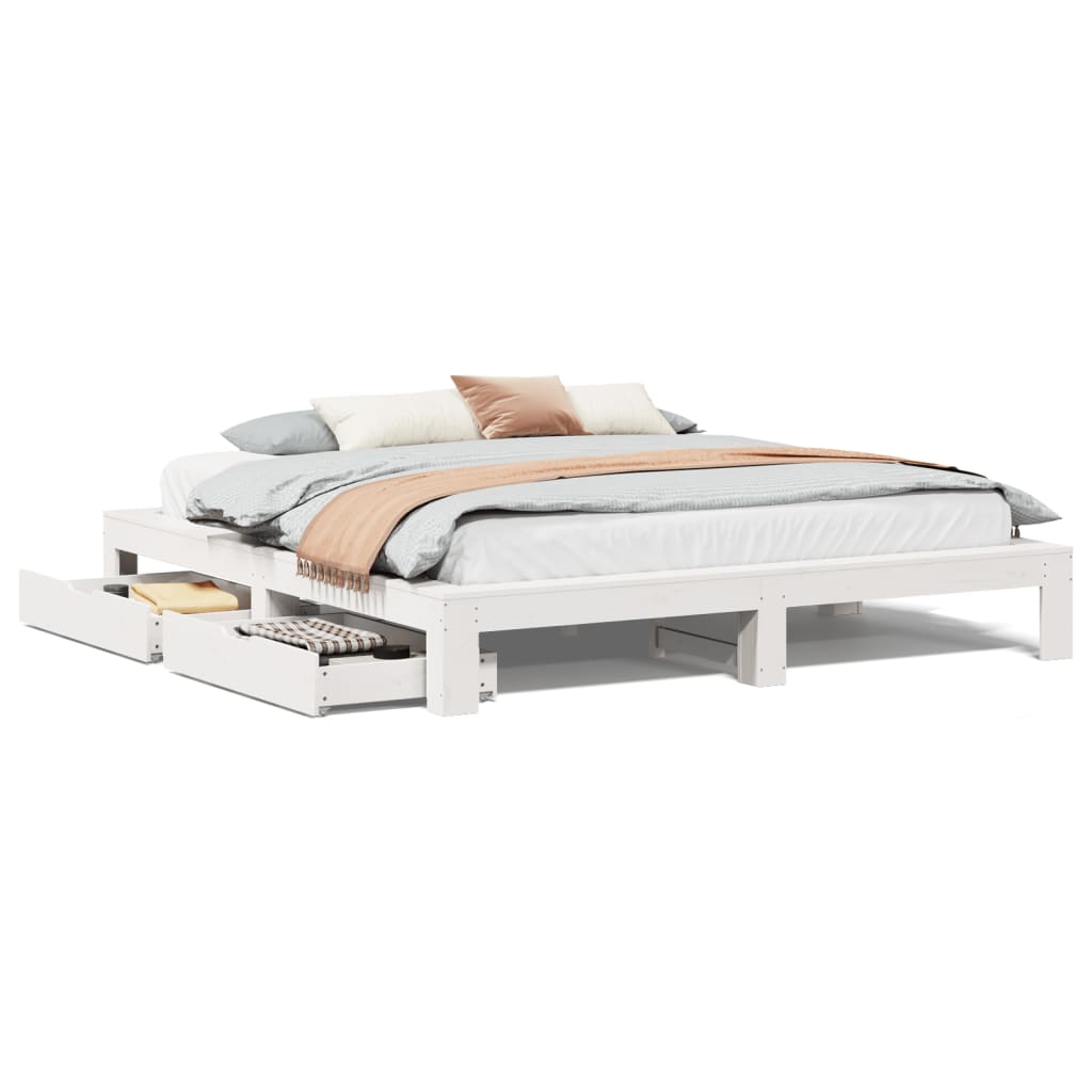 Bed Frame without Mattress White 200x200 cm Solid Wood Pine