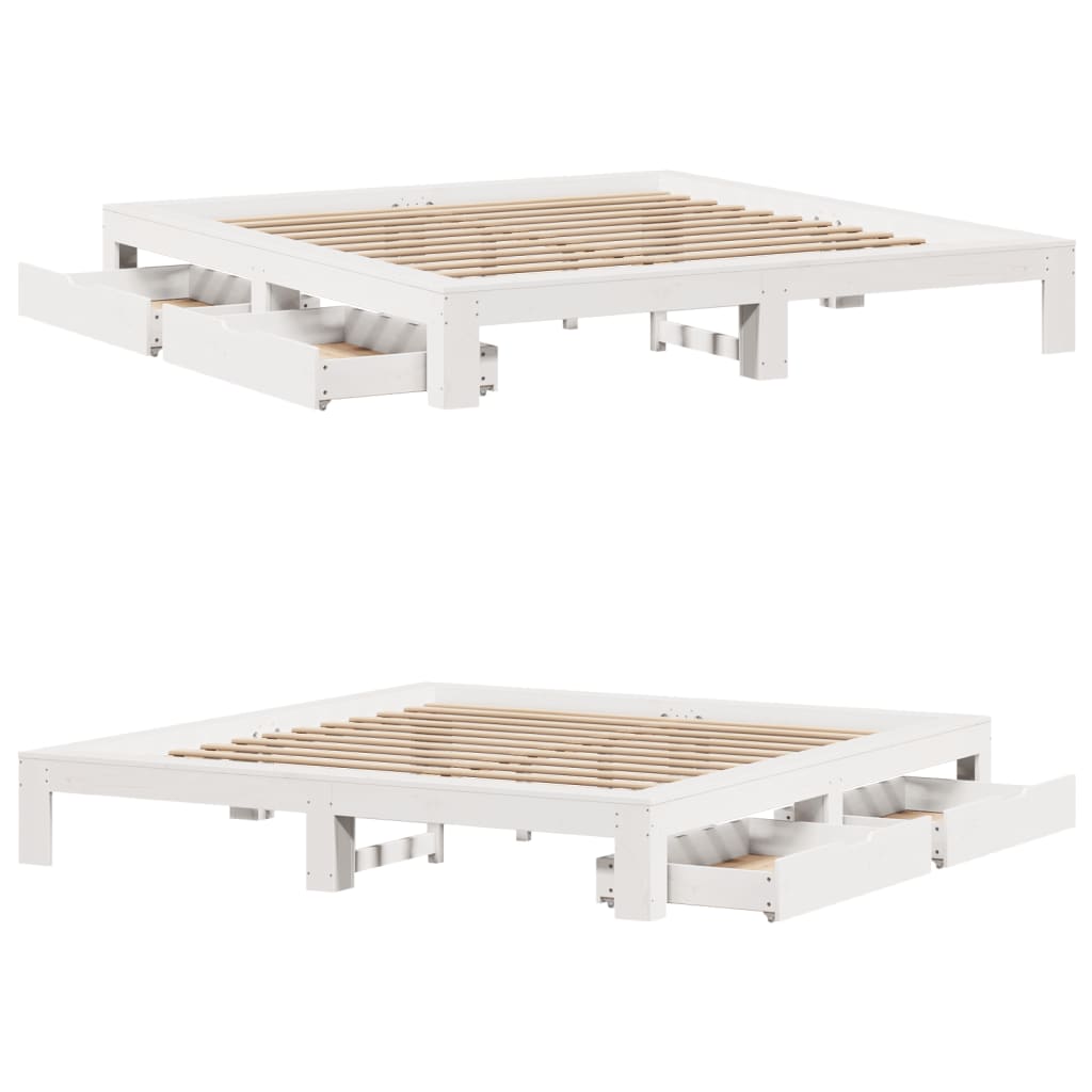 Bed Frame without Mattress White 200x200 cm Solid Wood Pine