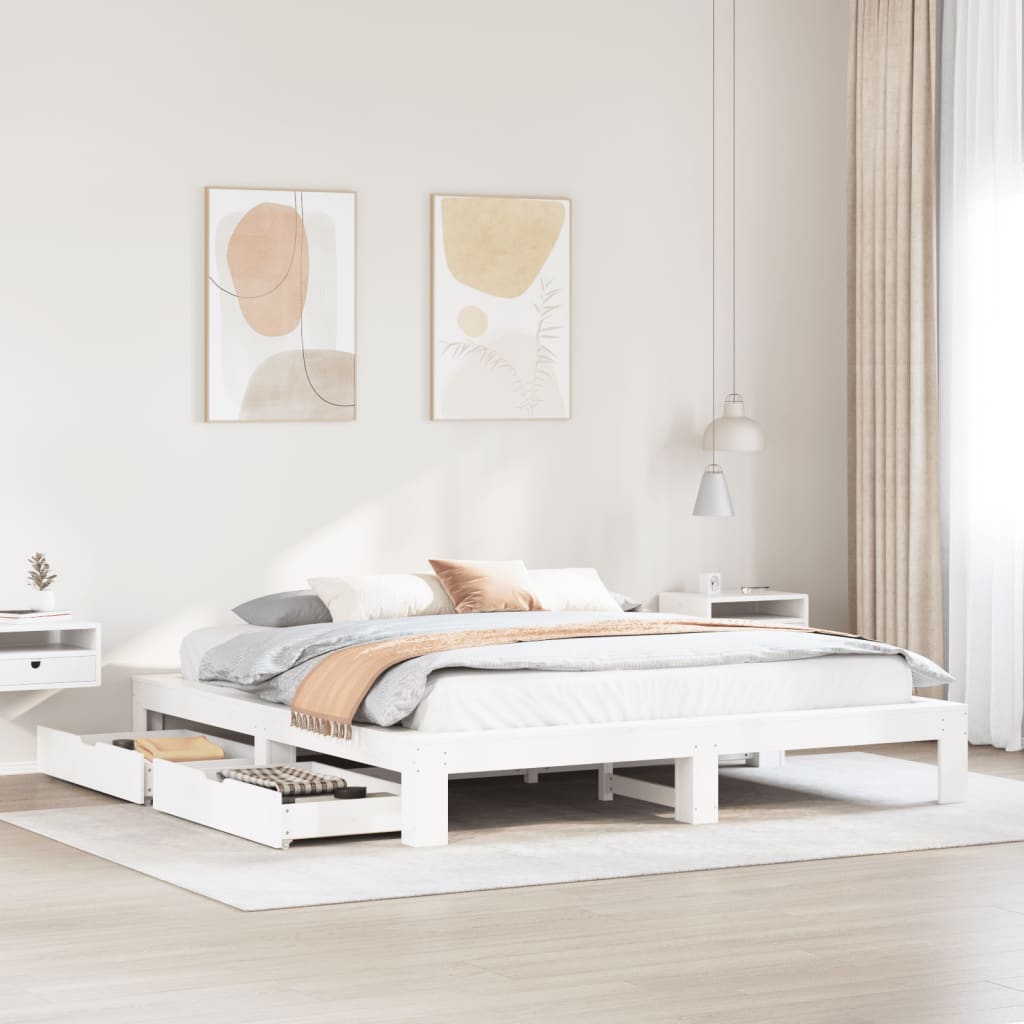 Bed Frame without Mattress White 200x200 cm Solid Wood Pine