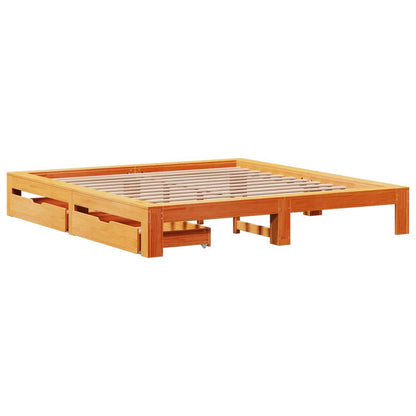 Bed Frame without Mattress Wax Brown 200x200 cm Solid Wood Pine