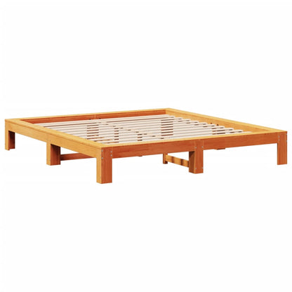 Bed Frame without Mattress Wax Brown 200x200 cm Solid Wood Pine