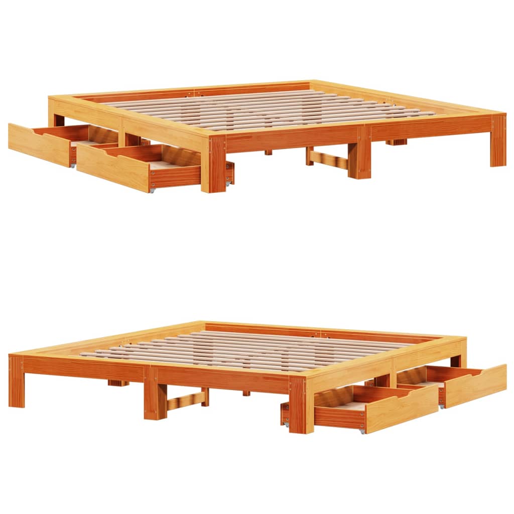 Bed Frame without Mattress Wax Brown 200x200 cm Solid Wood Pine