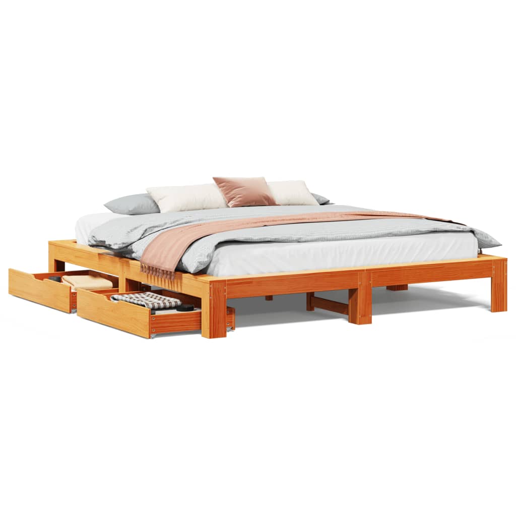 Bed Frame without Mattress Wax Brown 180x200 cm Super King Solid Wood Pine