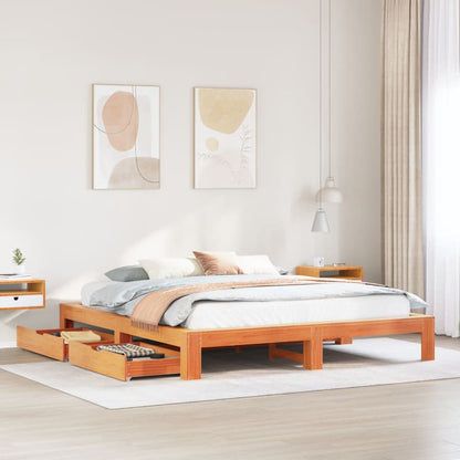 Bed Frame without Mattress Wax Brown 180x200 cm Super King Solid Wood Pine