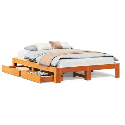 Bed Frame without Mattress Wax Brown 140x200 cm Solid Wood Pine