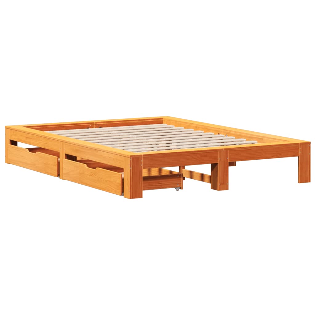 Bed Frame without Mattress Wax Brown 140x200 cm Solid Wood Pine