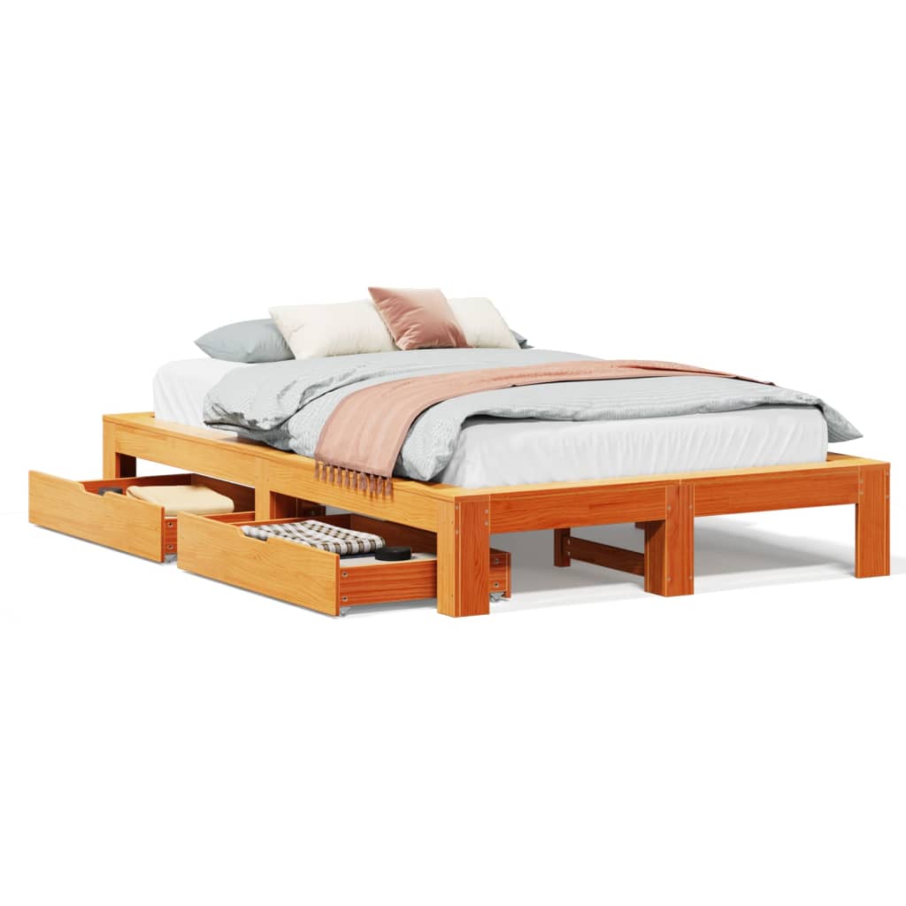 Bed Frame without Mattress Wax Brown 120x200 cm Solid Wood Pine