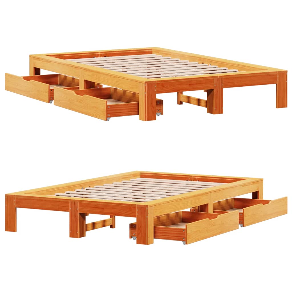 Bed Frame without Mattress Wax Brown 120x200 cm Solid Wood Pine