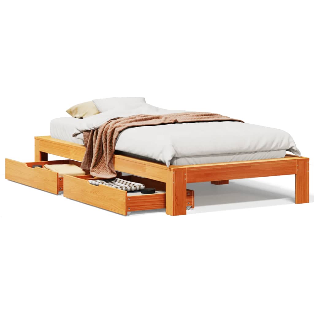 Bed Frame without Mattress Wax Brown 100x200 cm Solid Wood Pine