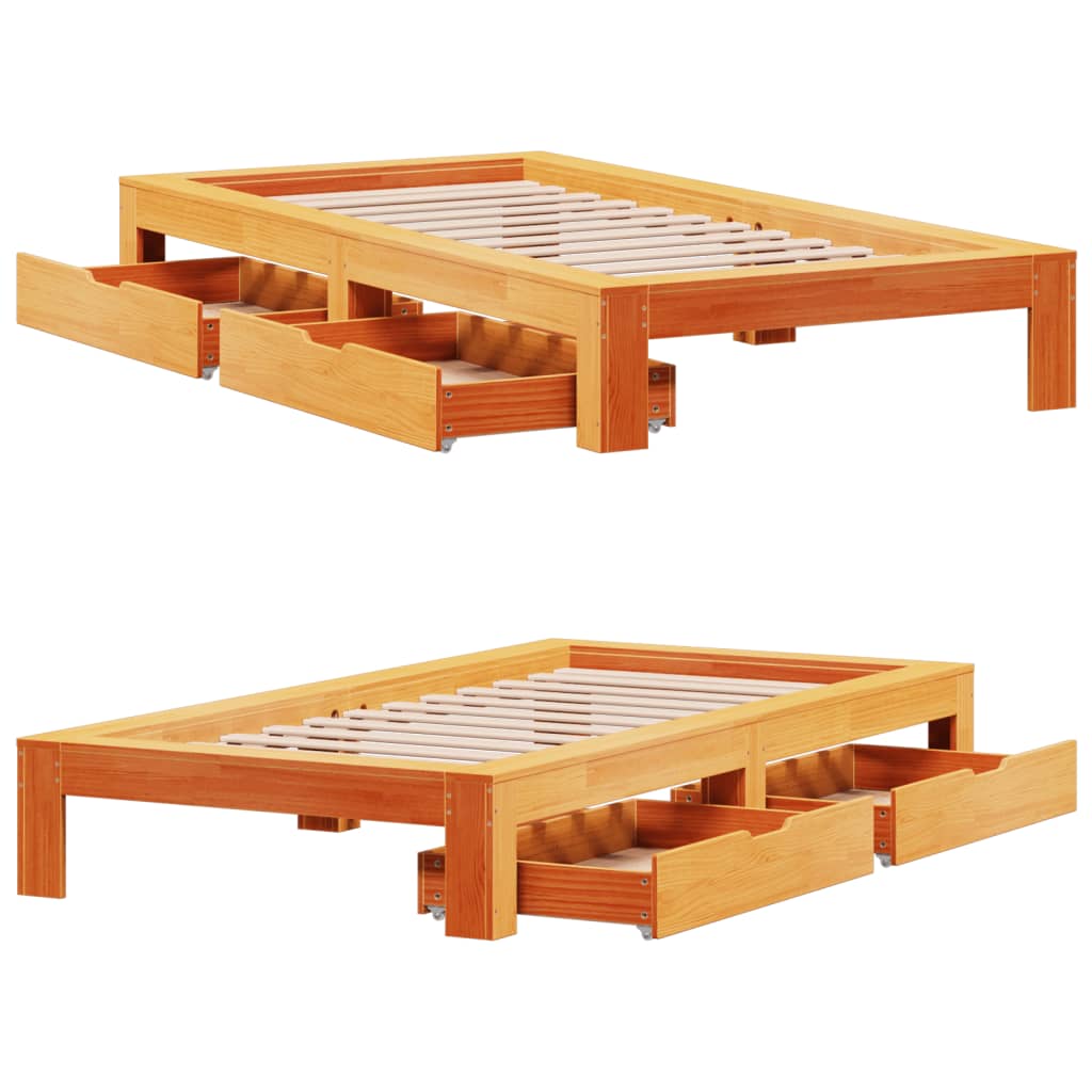 Bed Frame without Mattress Wax Brown 100x200 cm Solid Wood Pine