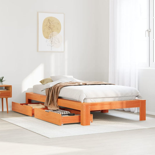 Bed Frame without Mattress Wax Brown 90x200 cm Solid Wood Pine