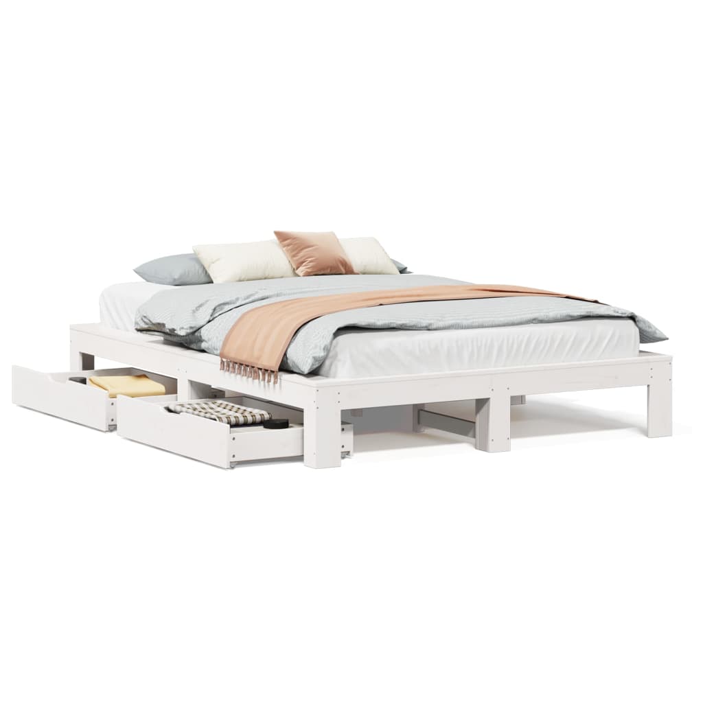 Bed Frame without Mattress White 140x190 cm Solid Wood Pine