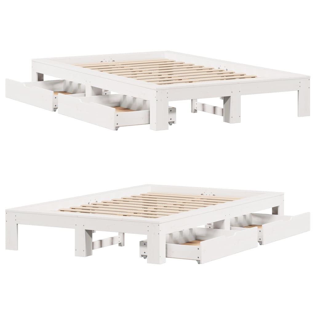 Bed Frame without Mattress White 135x190 cm Double Solid Wood Pine