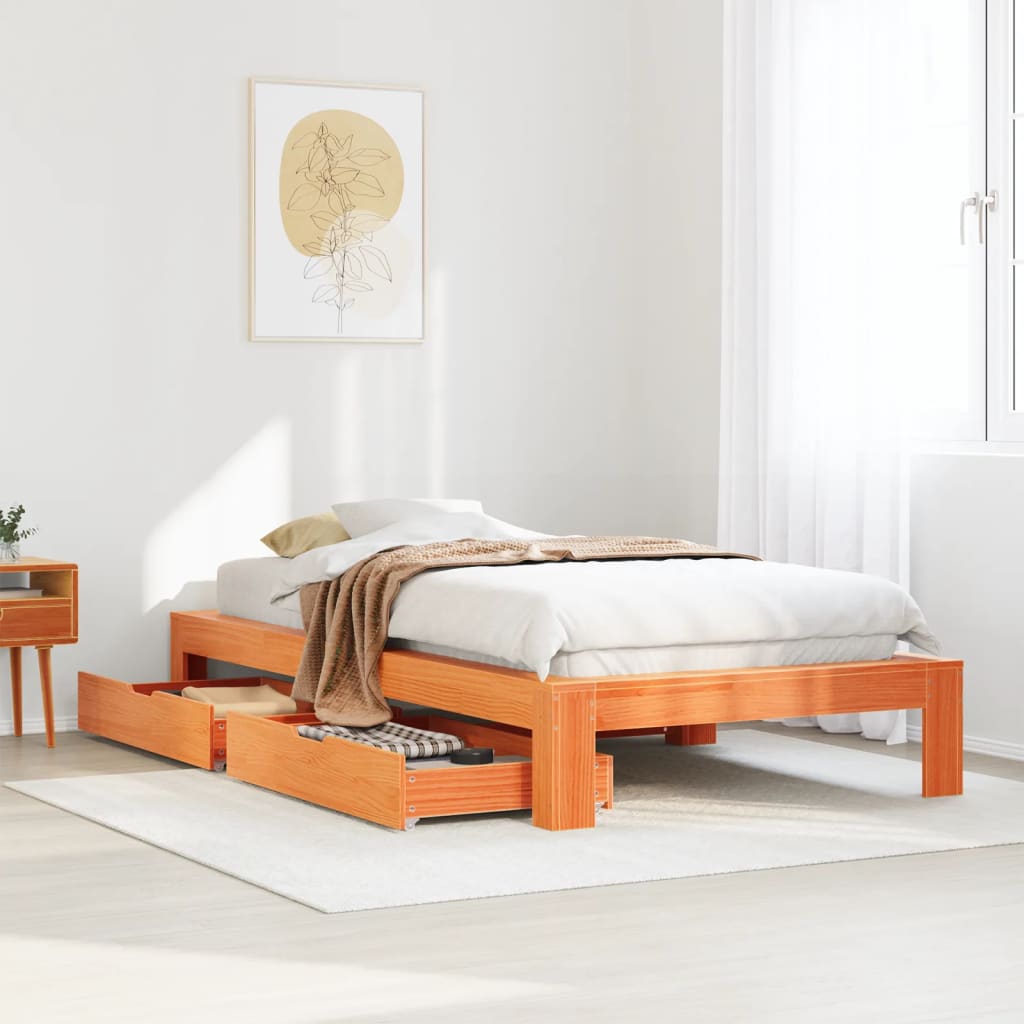 Bed Frame without Mattress Wax Brown 75x190 cm Small Single Solid Wood Pine