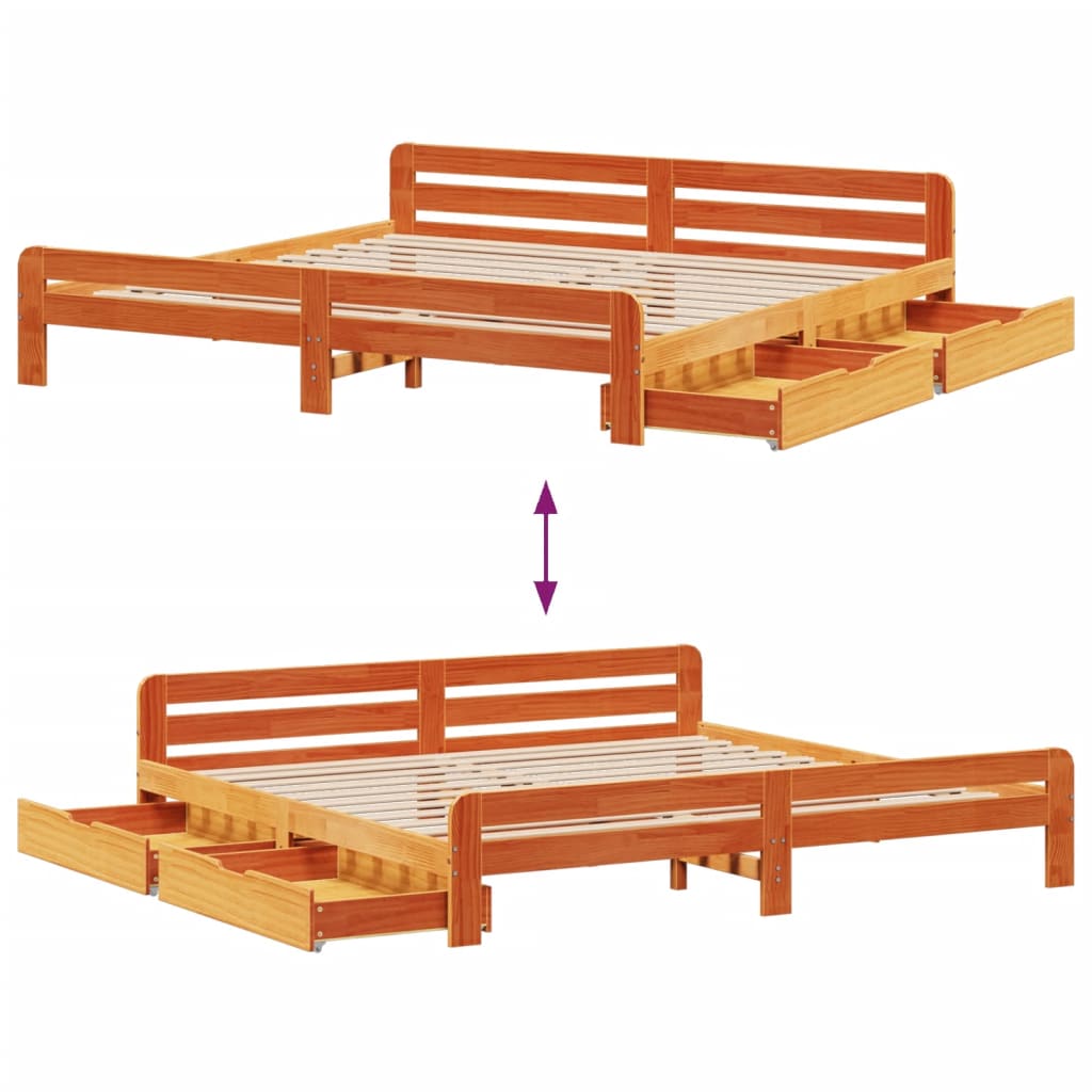 Bed frame without Mattress Wax Brown 200x200 cm Solid Wood Pine