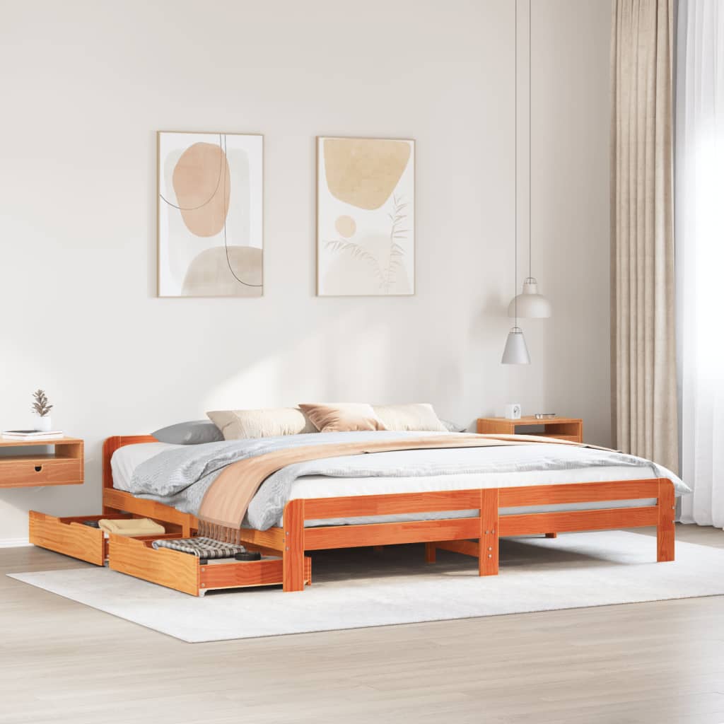 Bed frame without Mattress Wax Brown 200x200 cm Solid Wood Pine