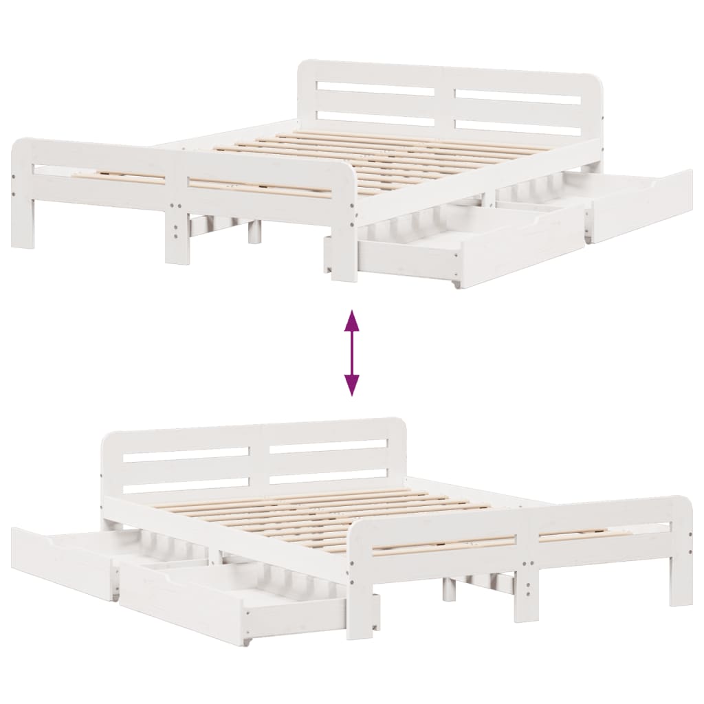 Bed frame without Mattress White 160x200 cm Solid Wood Pine