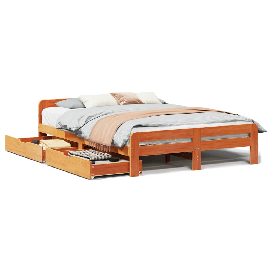 Bed frame without Mattress Wax Brown 160x200 cm Solid Wood Pine