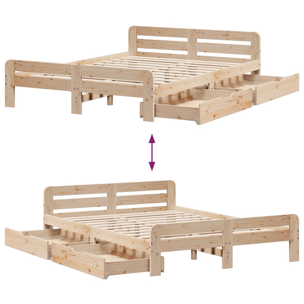 Bed frame without Mattress 150x200 cm King Size Solid Wood Pine