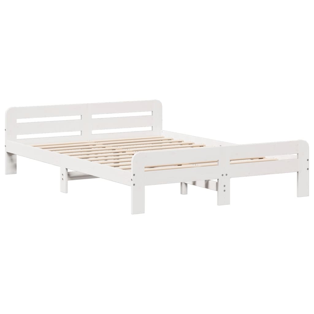 Bed frame without Mattress White 150x200 cm King Size Solid Wood Pine