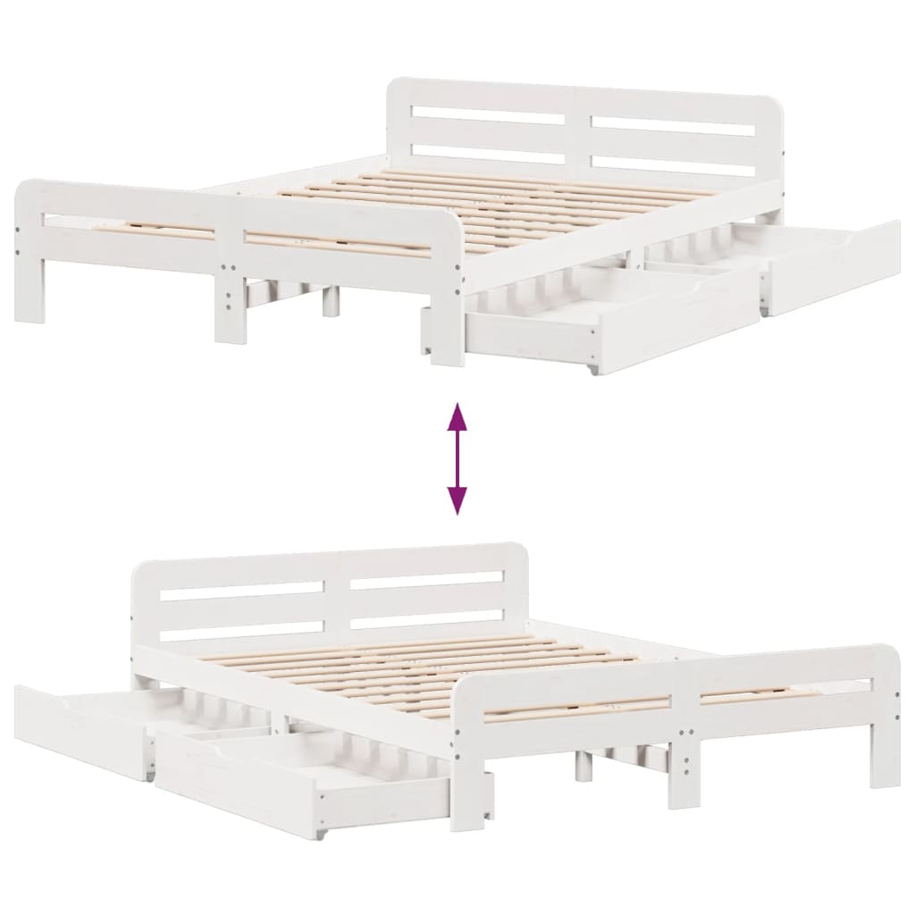 Bed frame without Mattress White 150x200 cm King Size Solid Wood Pine