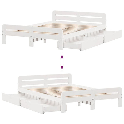 Bed frame without Mattress White 150x200 cm King Size Solid Wood Pine