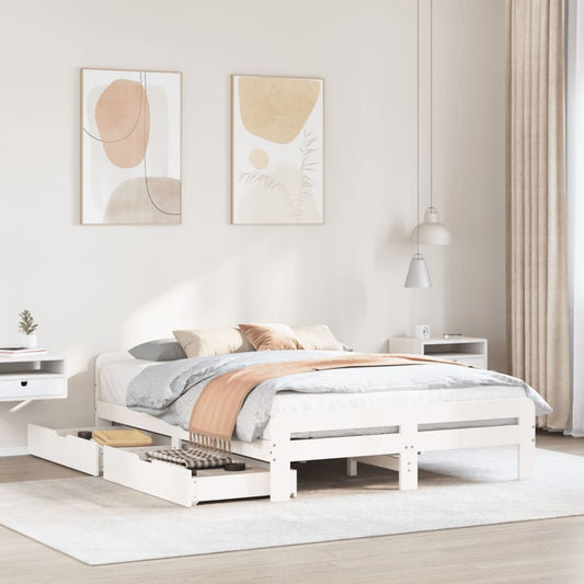 Bed frame without Mattress White 140x200 cm Solid Wood Pine