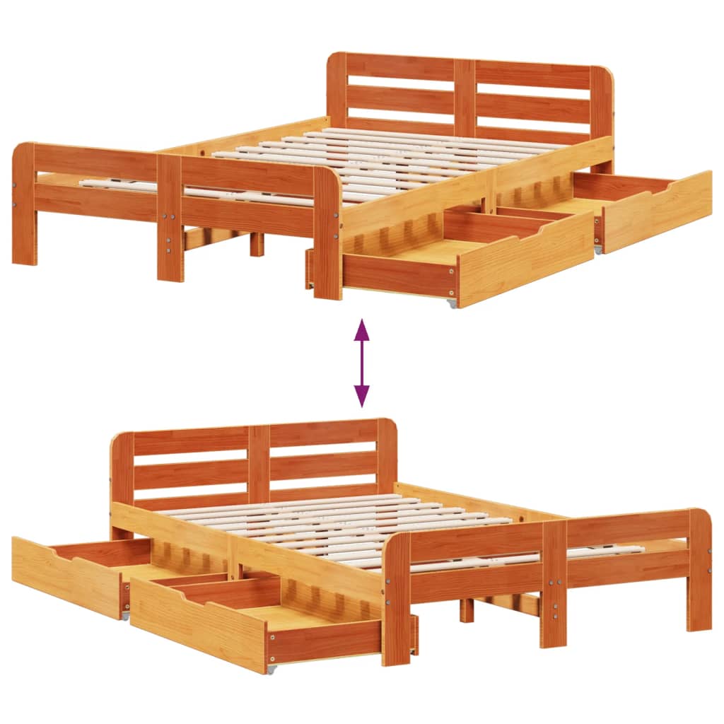 Bed frame without Mattress Wax Brown 120x200 cm Solid Wood Pine