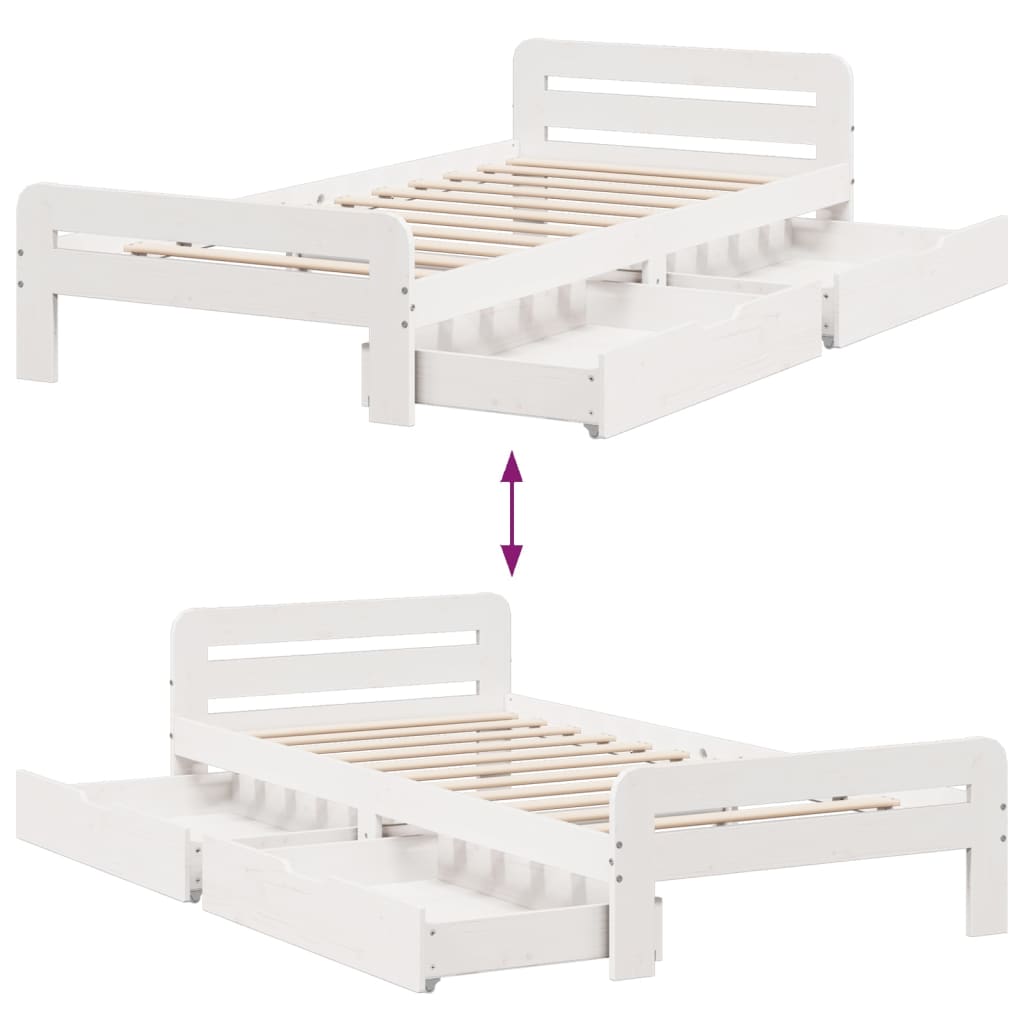 Bed frame without Mattress White 100x200 cm Solid Wood Pine