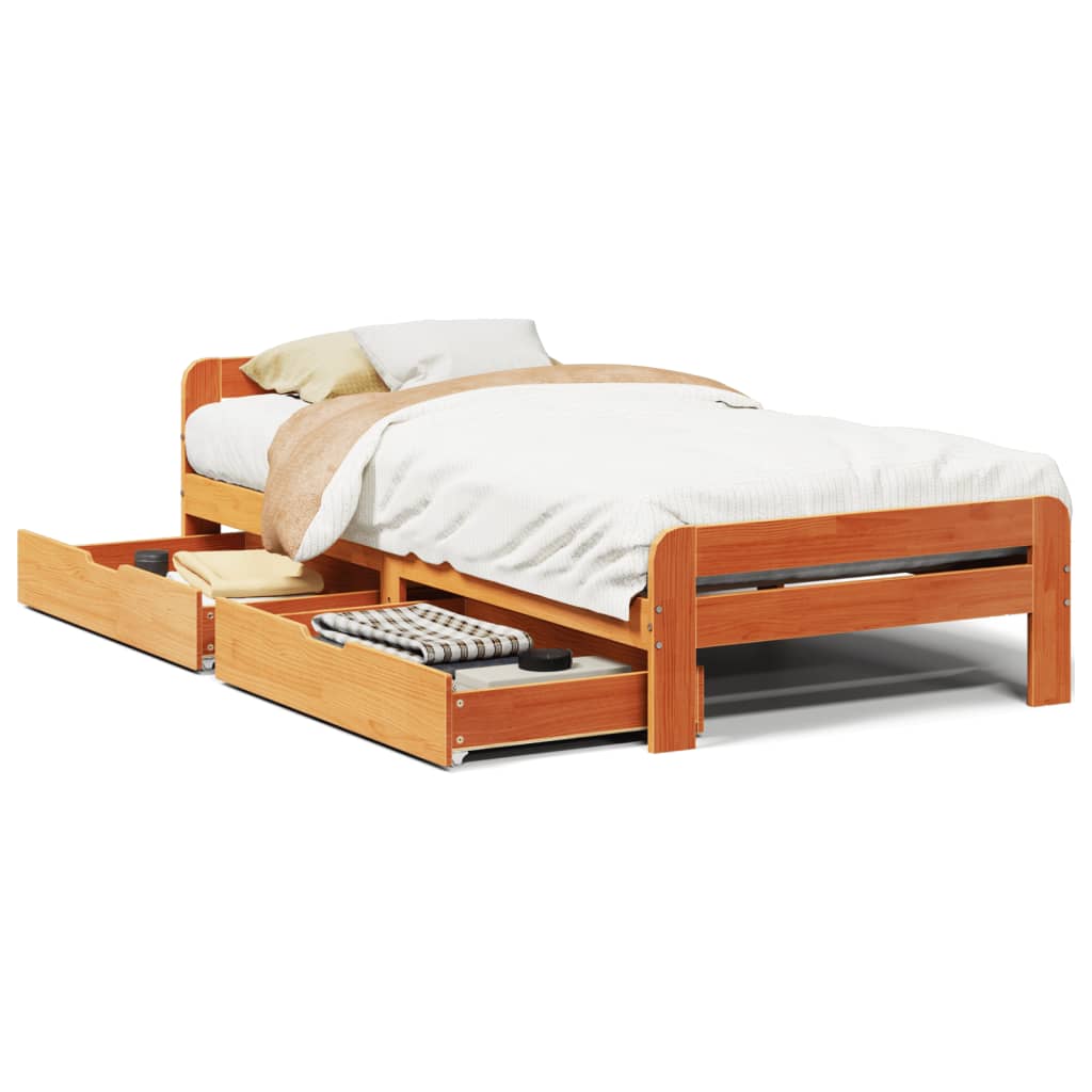 Bed frame without Mattress Wax Brown 100x200 cm Solid Wood Pine