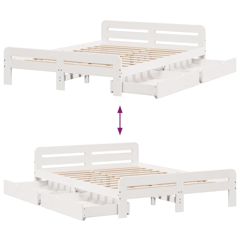 Bed frame without Mattress White 140x190 cm Solid Wood Pine