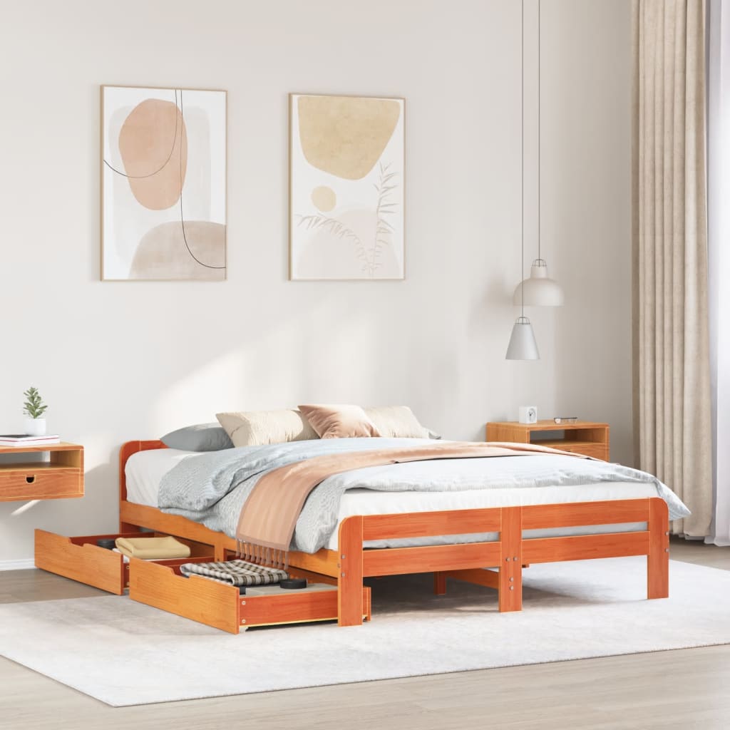 Bed frame without Mattress Wax Brown 140x190 cm Solid Wood Pine