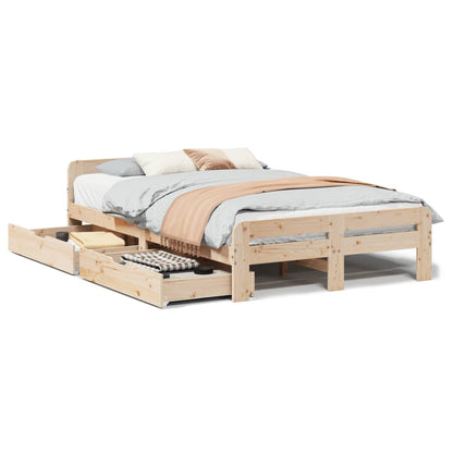 Bed frame without Mattress 135x190 cm Double Solid Wood Pine