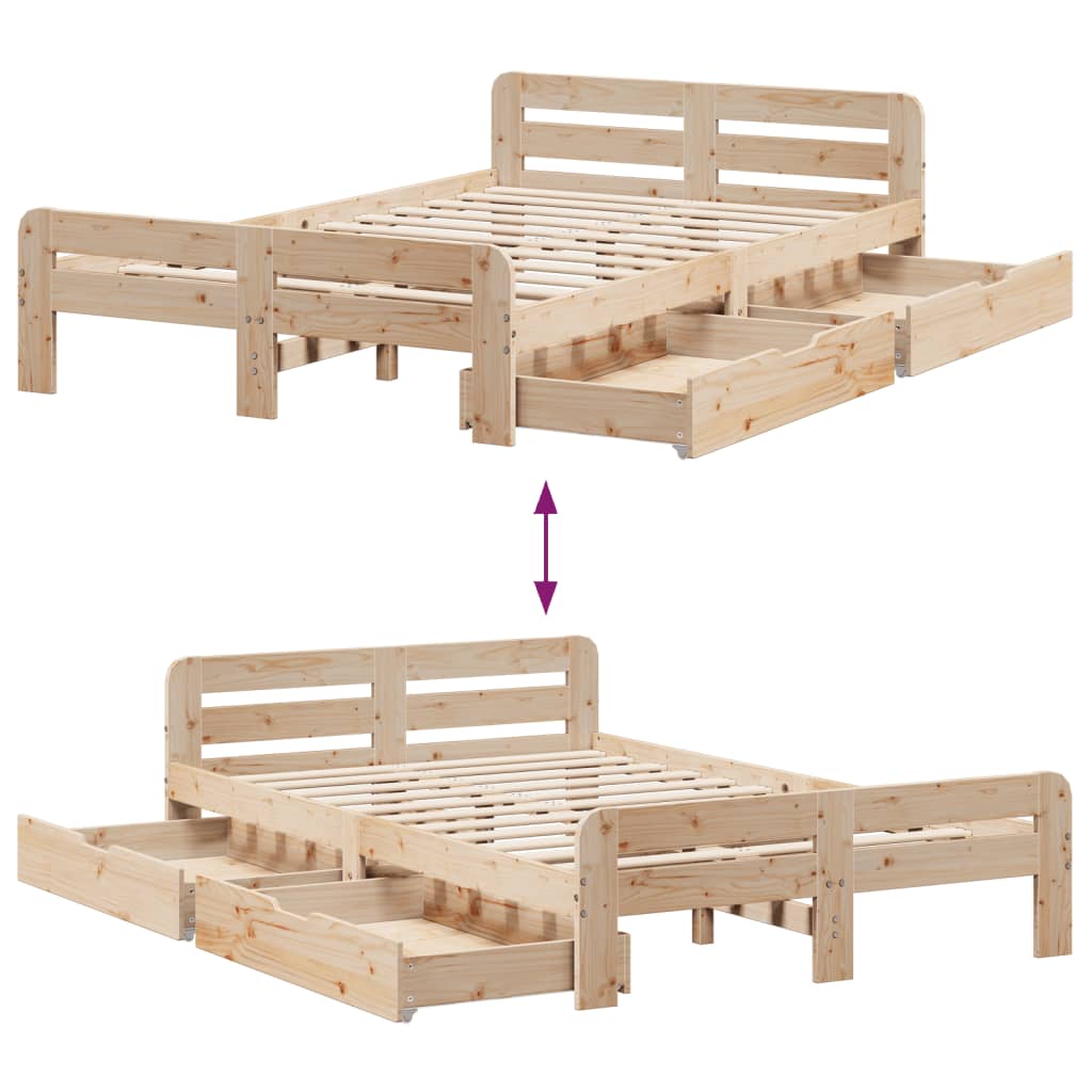 Bed frame without Mattress 135x190 cm Double Solid Wood Pine