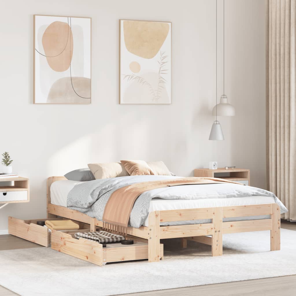 Bed frame without Mattress 135x190 cm Double Solid Wood Pine