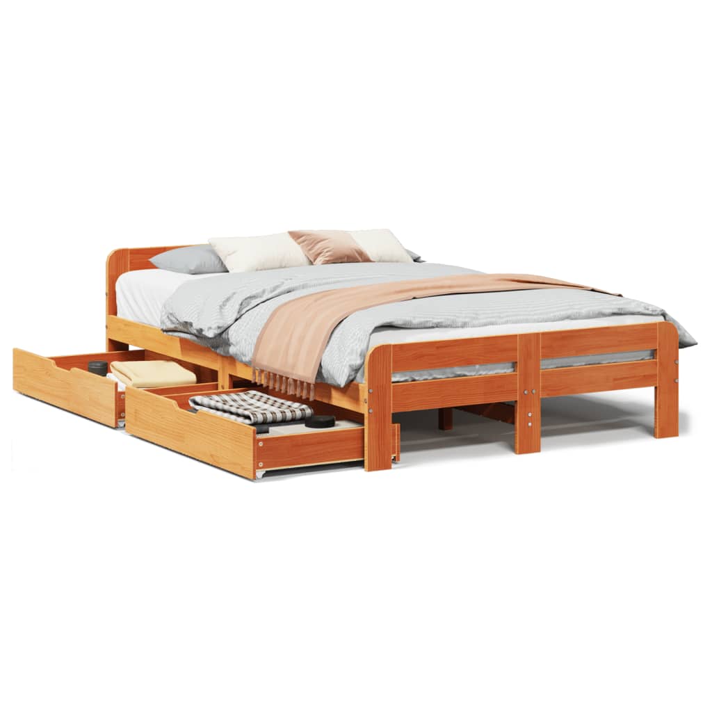 Bed frame without Mattress Wax Brown 135x190 cm Double Solid Wood Pine