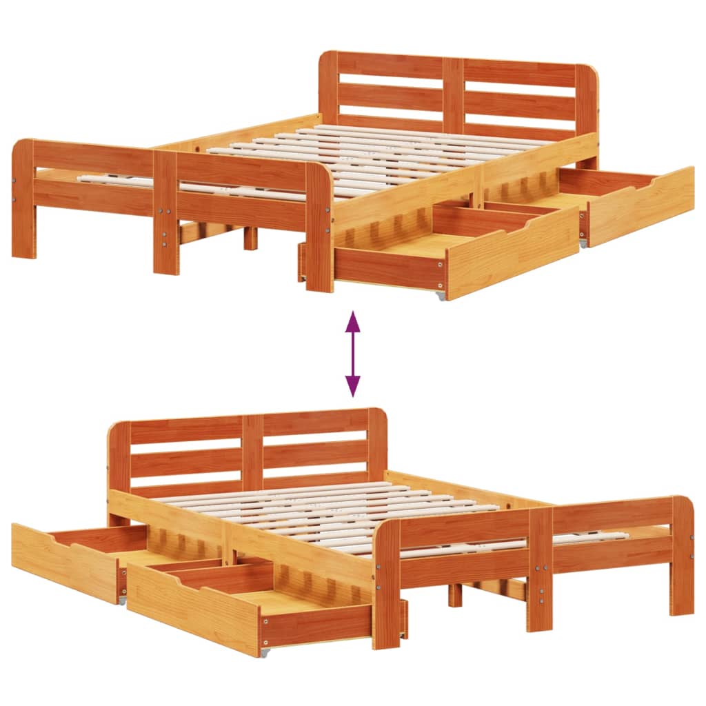 Bed frame without Mattress Wax Brown 135x190 cm Double Solid Wood Pine