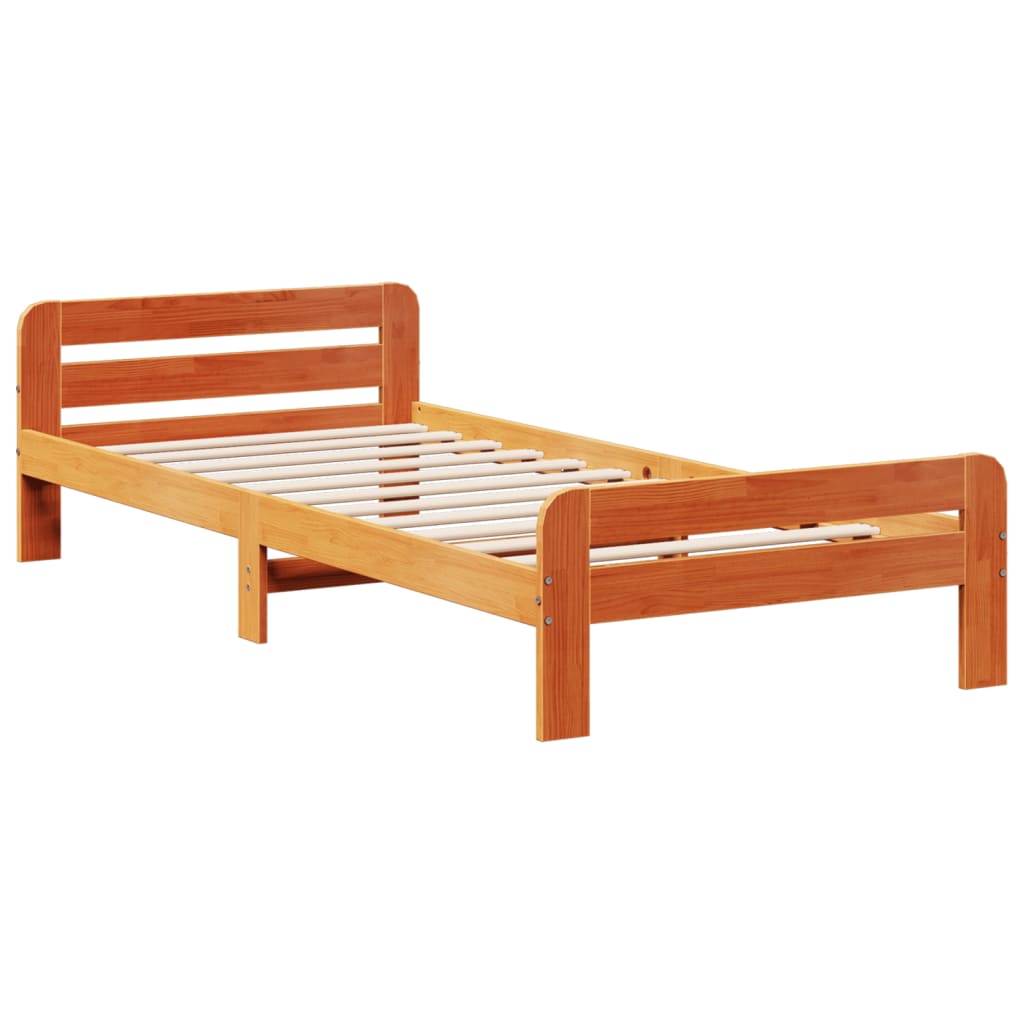 Bed frame without Mattress Wax Brown 75x190 cm Small Single Solid Wood Pine