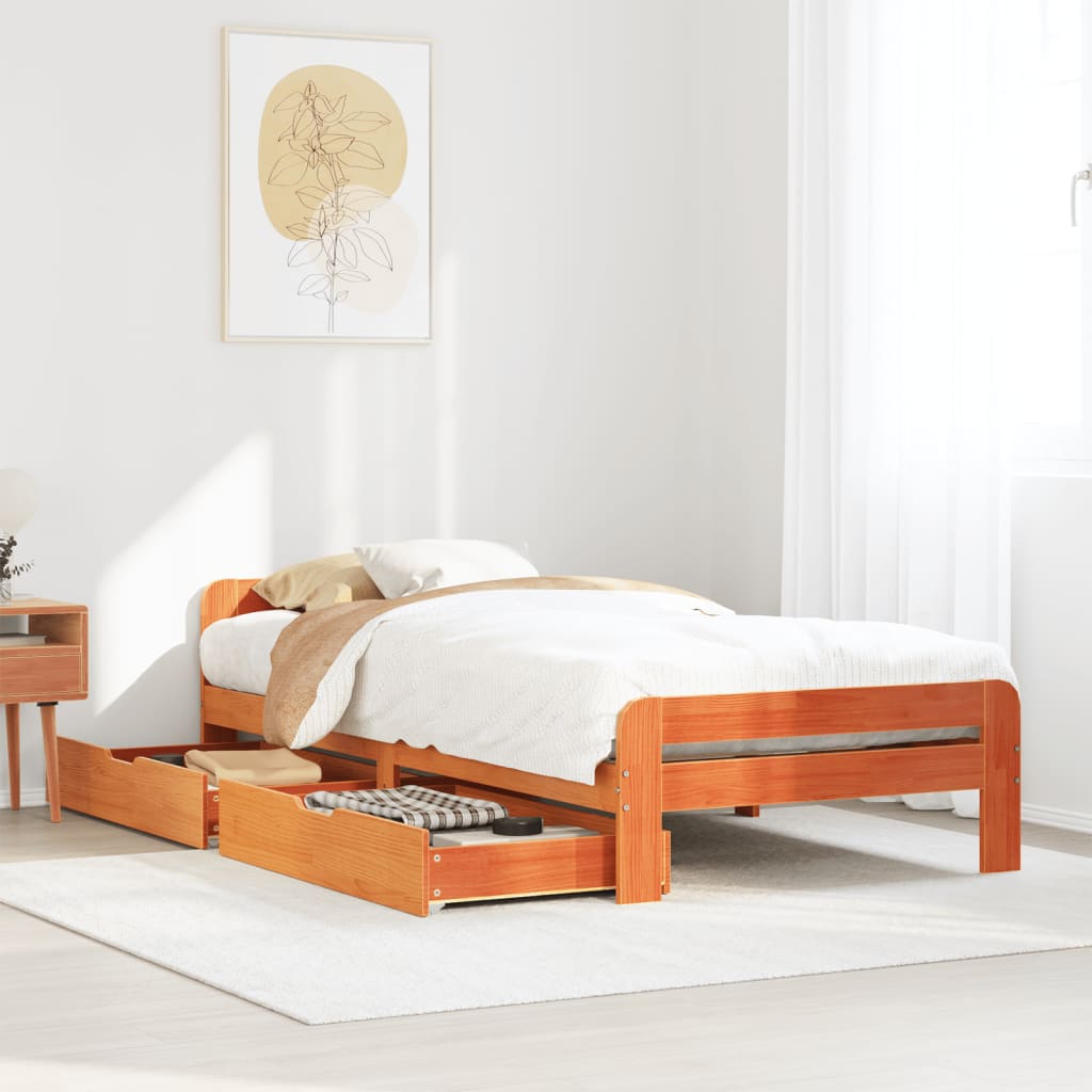 Bed frame without Mattress Wax Brown 75x190 cm Small Single Solid Wood Pine