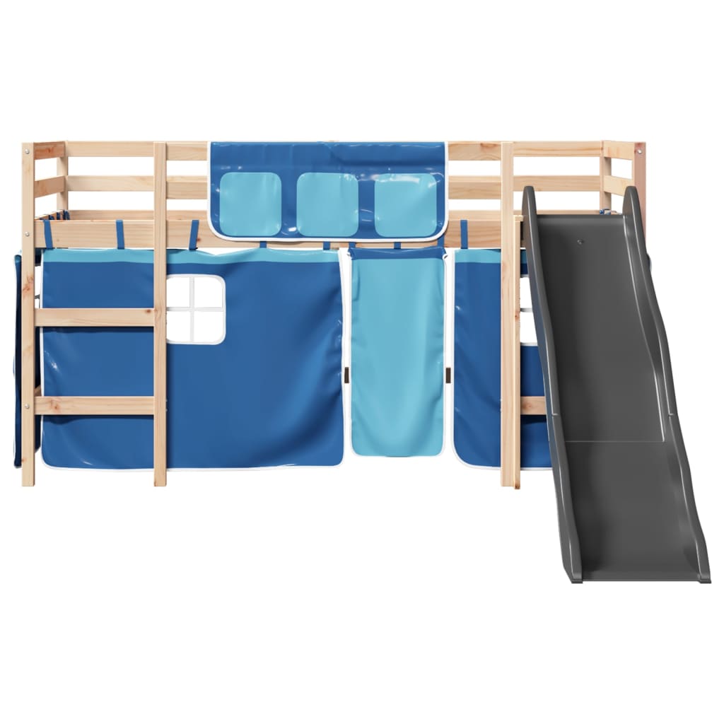 Kids' Loft Bed with Curtains Blue 80x200 cm Solid Wood Pine