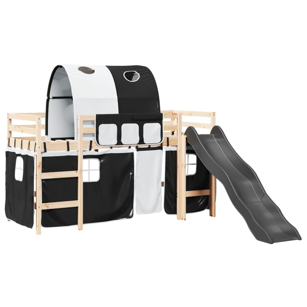 Kids' Loft Bed with Tunnel White&Black 90x190 cm Solid Wood Pine