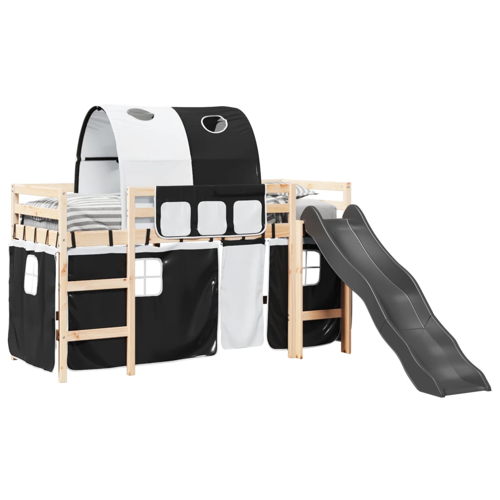 Kids' Loft Bed with Tunnel White&Black 90x190 cm Solid Wood Pine