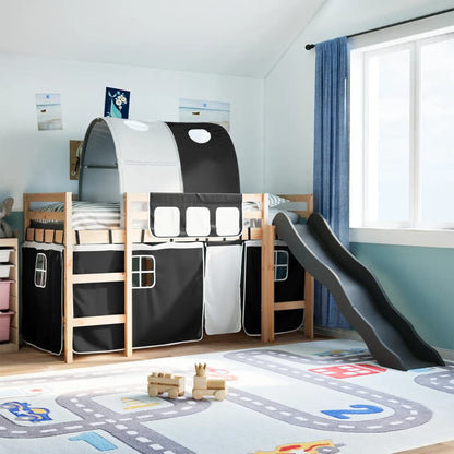 Kids' Loft Bed with Tunnel White&Black 90x190 cm Solid Wood Pine