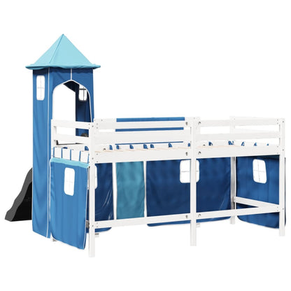 Kids' Loft Bed with Tower Blue 90x190 cm Solid Wood Pine