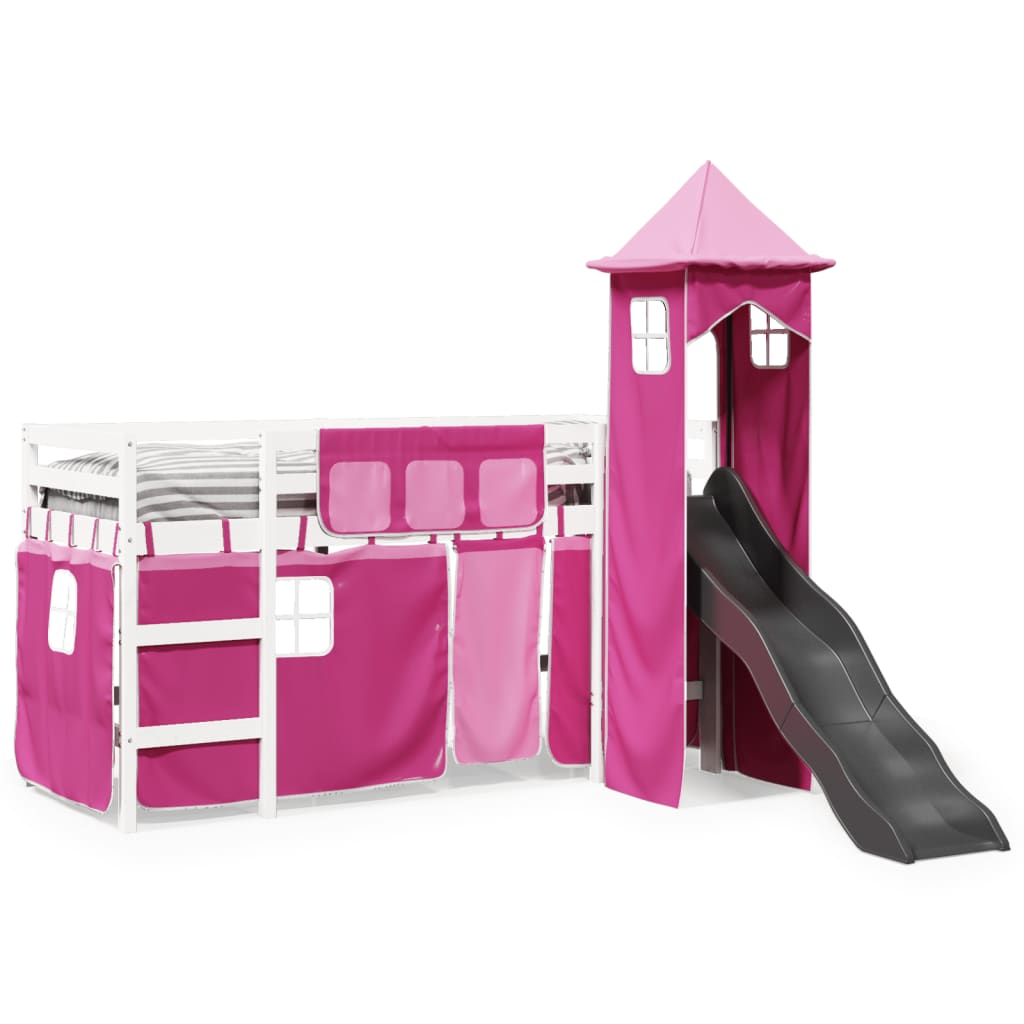 Kids' Loft Bed with Tower Pink 90x190 cm Solid Wood Pine