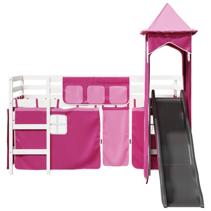 Kids' Loft Bed with Tower Pink 90x190 cm Solid Wood Pine