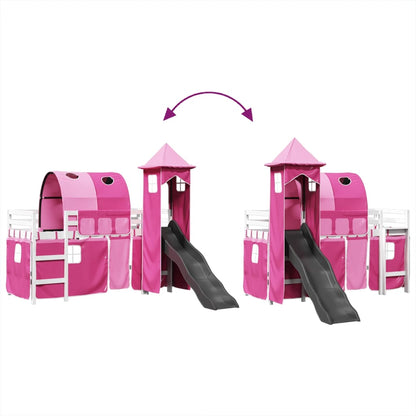 Kids' Loft Bed with Tower Pink 90x190 cm Solid Wood Pine