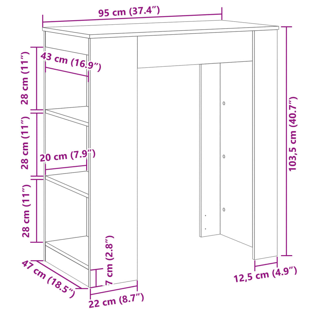 Bar Table with Racks White 95x47x103.5 cm Engineered Wood