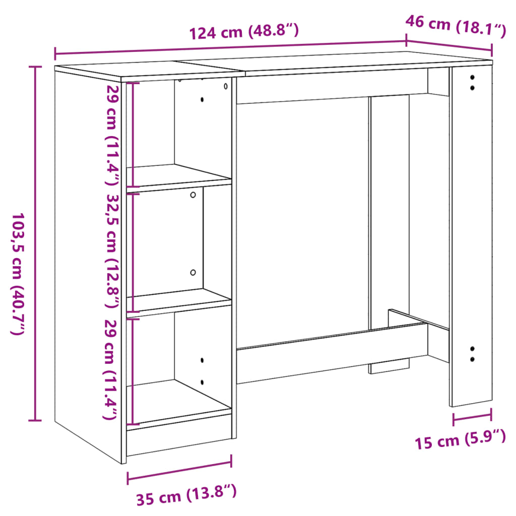 Bar Table with Shelf Concrete Grey 124x46x103.5 cm Engineered Wood